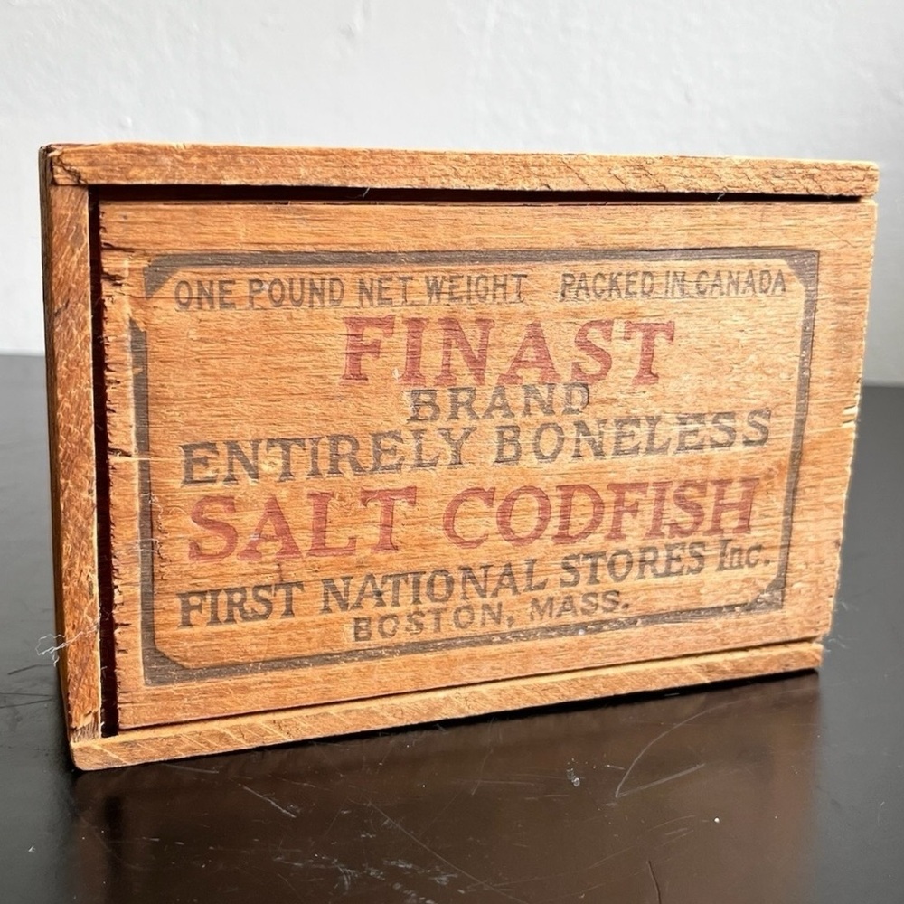 Vintage Stash Box Wood Salt Cod with Sliding Lid and Tongue and Groove Joinery